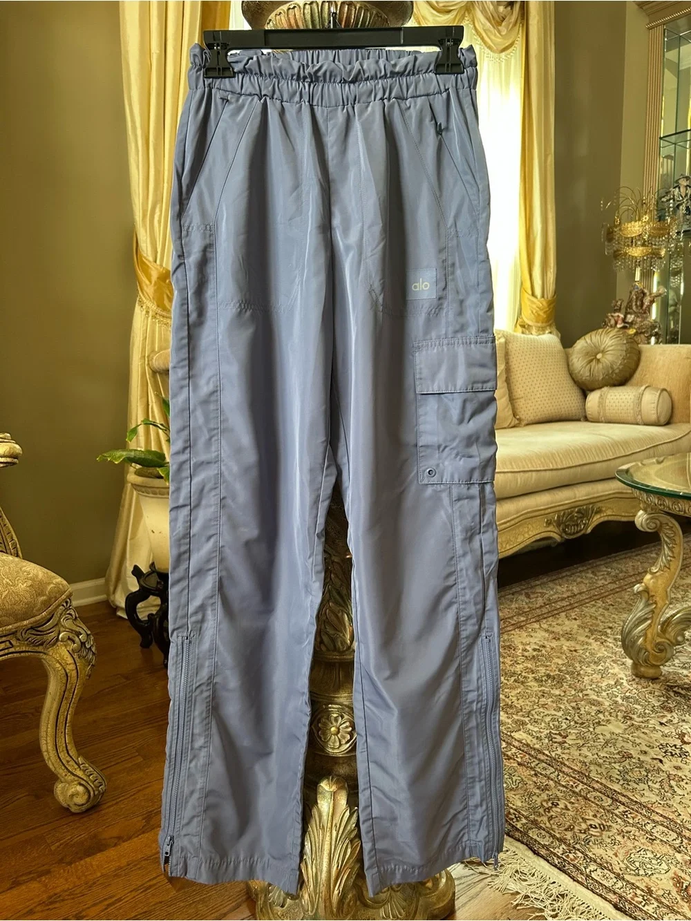 Alo Lavender Gray International Wide Leg City Pants Utility Cargo Parachute XS